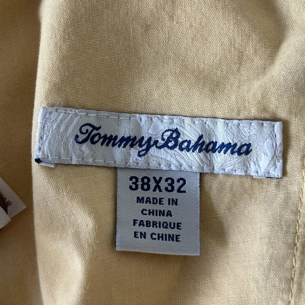 Tommy Bahama Pants Mens 38x32 Beige Silk Cotton Herringbone Dress‎ Trousers